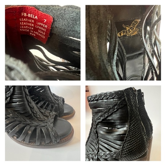 Freebird Bela Black Leather Peep Toe Heeled Sandals Size 7 - Picture 5 of 15